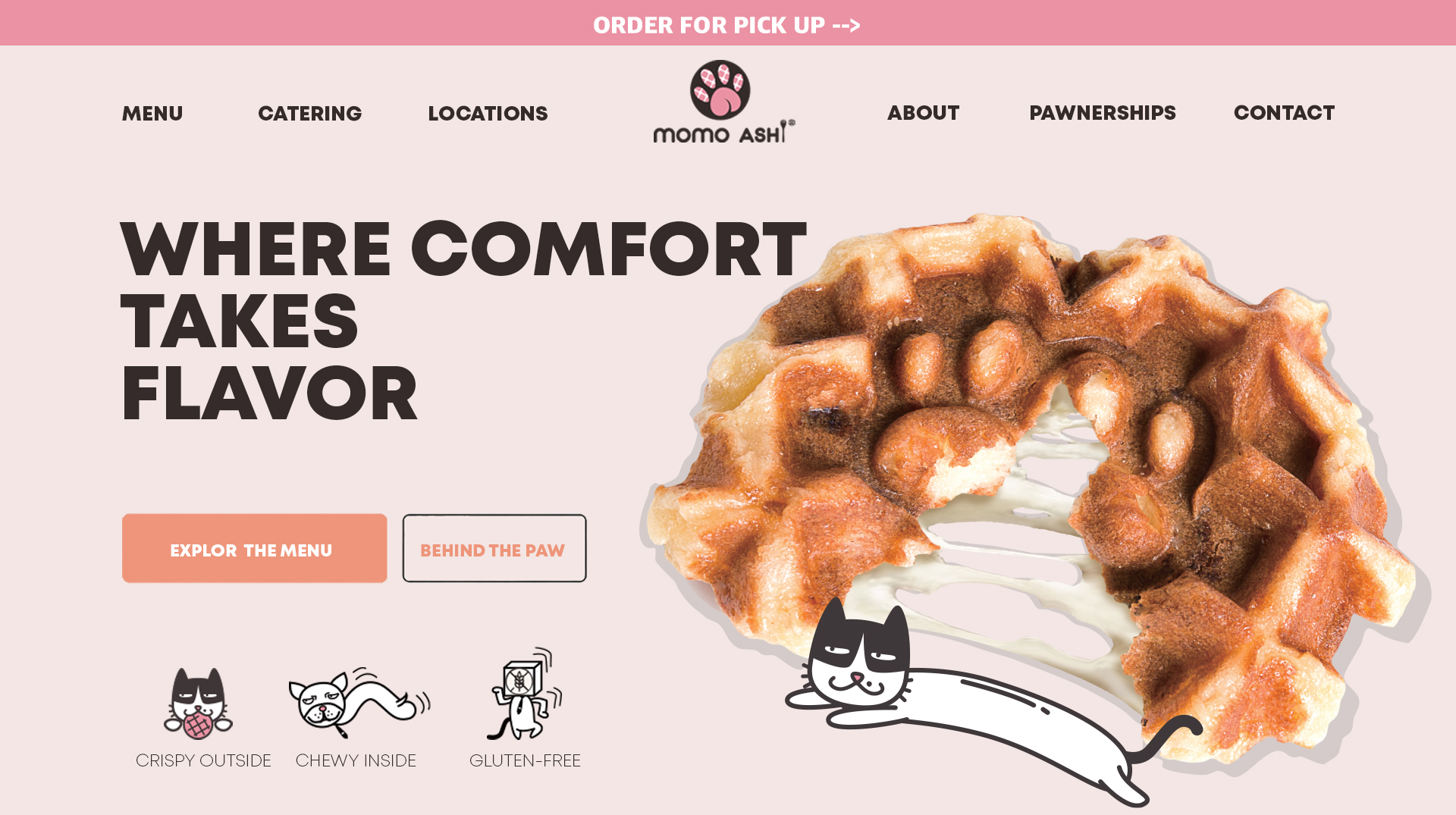 Momo Ashi Wamochi hero with headline Where comfort takes flavor